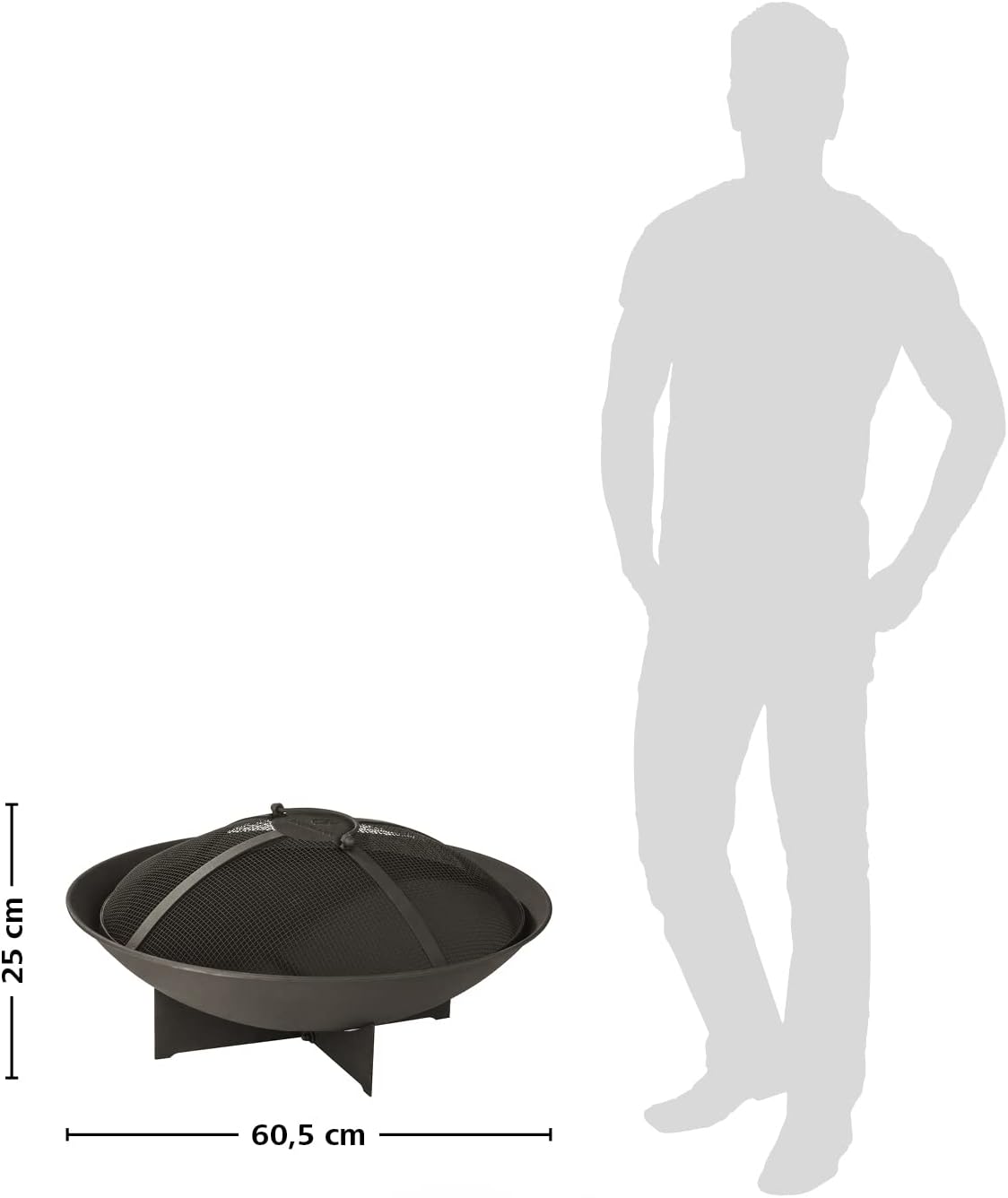 LANDMANN Feuerschale Ø 60,5 cm schwarz – Funkenschutzgitter, 360° Feuersicht