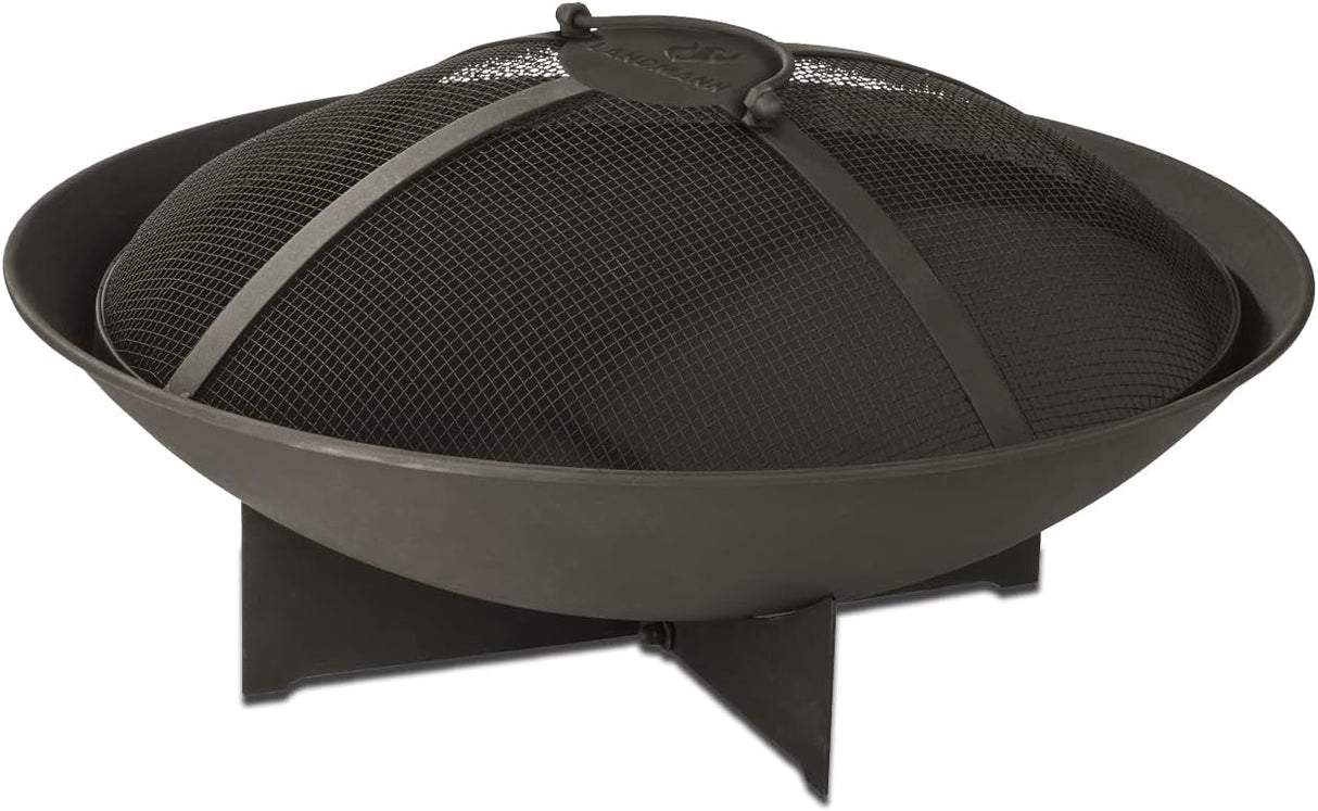 LANDMANN Feuerschale Ø 60,5 cm schwarz – Funkenschutzgitter, 360° Feuersicht