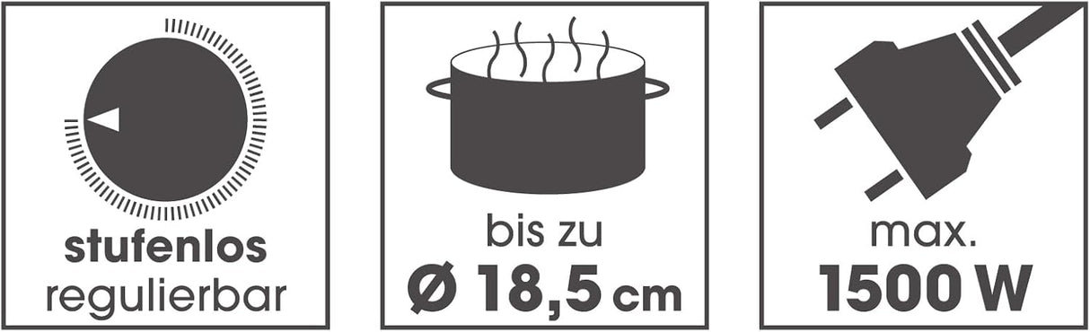 GOURMETmaxx Elektrische Kompakt-Herdplatte 1500W stufenlos regulierbar Thermostat bis 18,5 cm