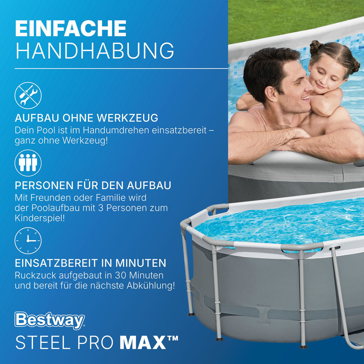 Bestway® Power Steel™ Frame Pool Set mit Filterpumpe 305 x 200 x 84 cm, grau, oval