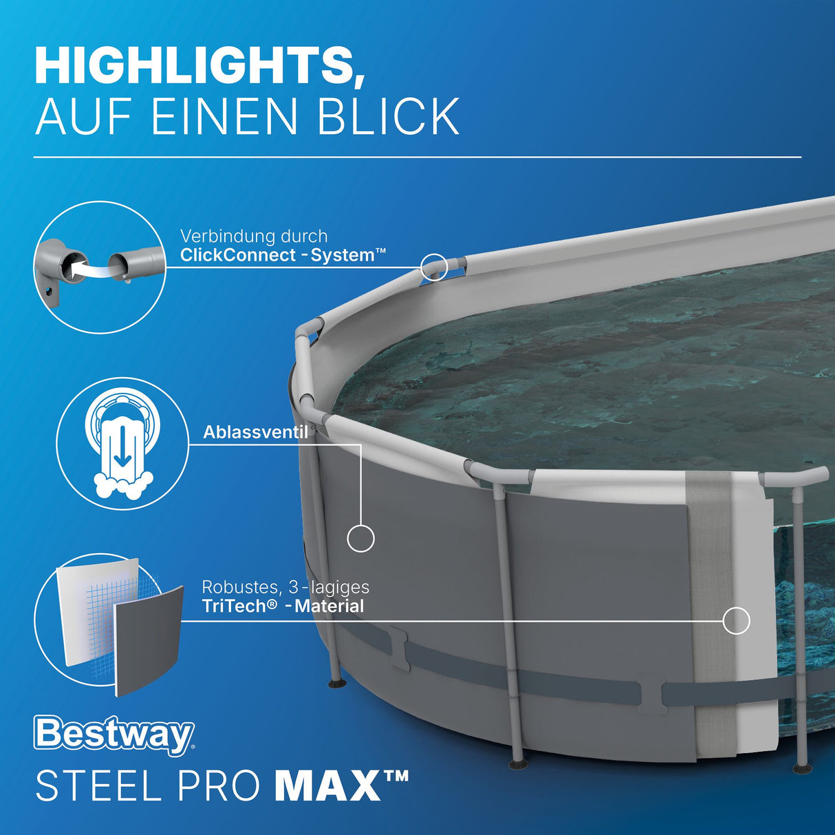 Bestway® Power Steel™ Frame Pool Set mit Filterpumpe 305 x 200 x 84 cm, grau, oval