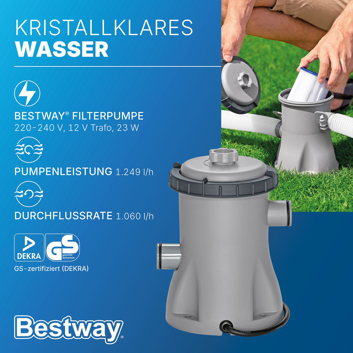 Bestway® Power Steel™ Frame Pool Set mit Filterpumpe 305 x 200 x 84 cm, grau, oval