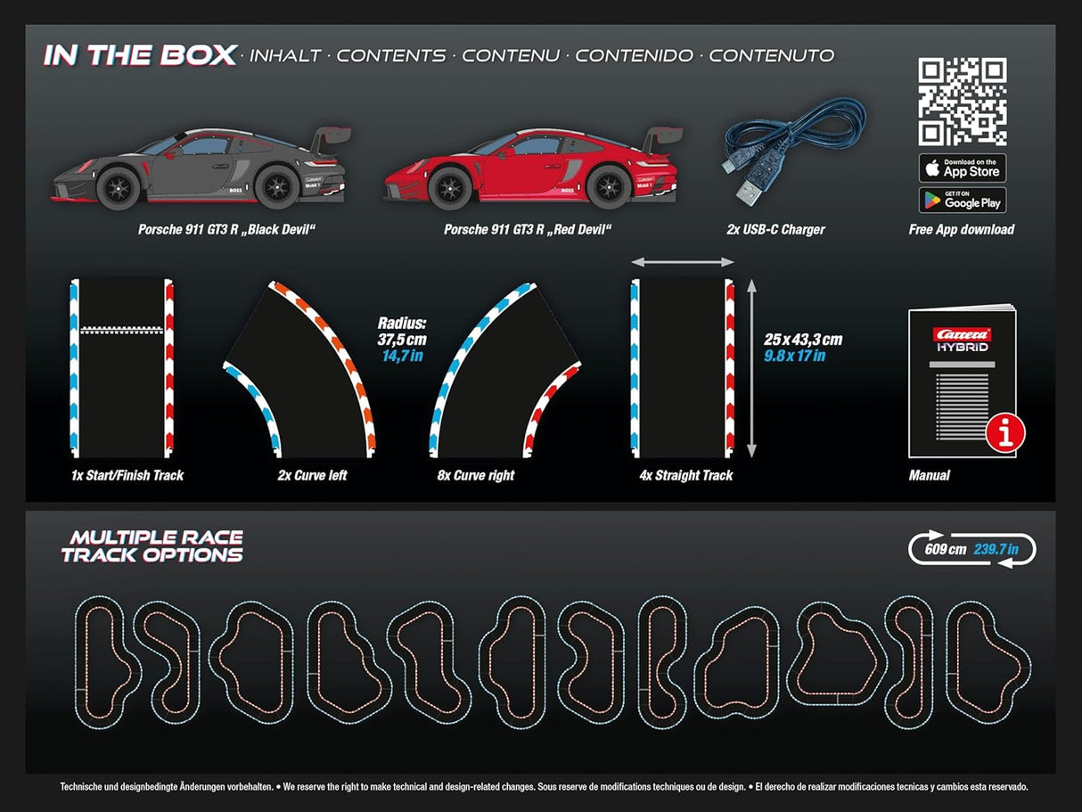 Carrera HYBRID Racing Set Devil Drivers mit 2 Porsche 911 GT3 R, App-Steuerung, KI-Unterstützung und 6,09 m Rennstrecke