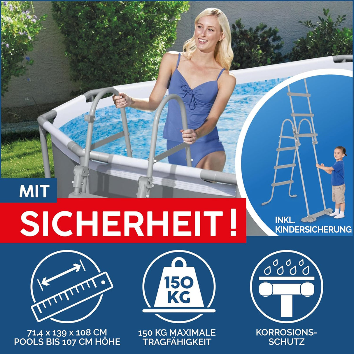 Bestway® Power Steel™ Frame Pool Komplett-Set mit Filterpumpe 488 x 305 x 107 cm, grau, oval