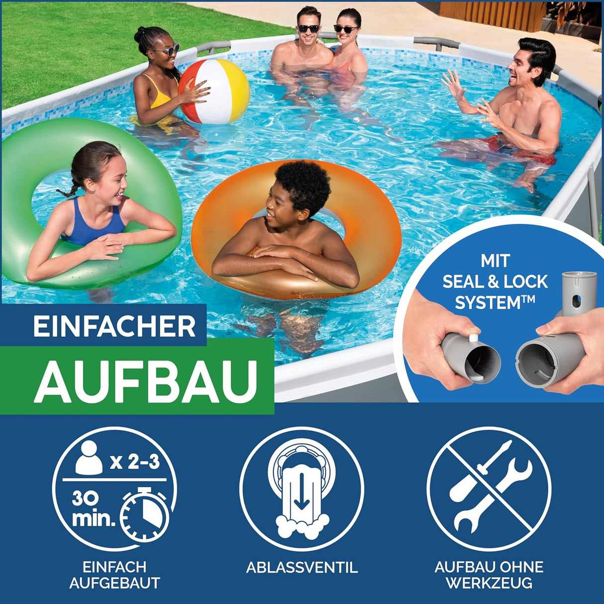 Bestway® Power Steel™ Frame Pool Komplett-Set mit Filterpumpe 488 x 305 x 107 cm, grau, oval
