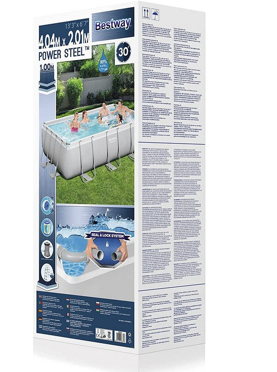 Bestway Power Steel Frame Pool-Set mit Filterpumpe 404 x 201 x 100 cm , lichtgrau, eckig