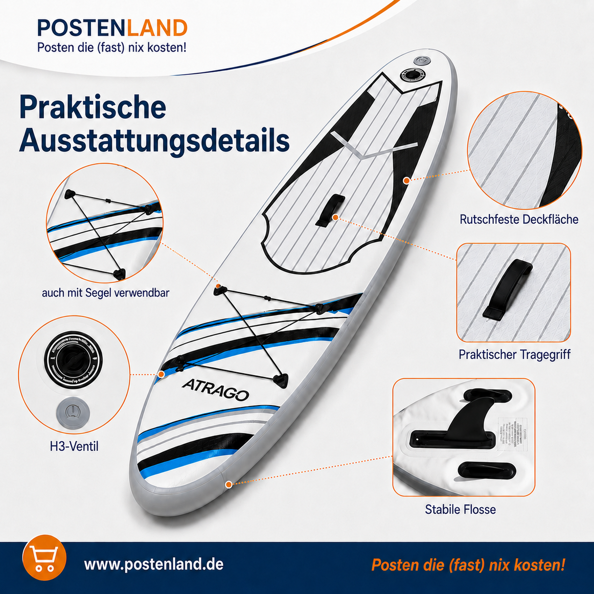 Stand Up Paddle I-SUB 290 Penguin Aufblasbares SUB Board Set