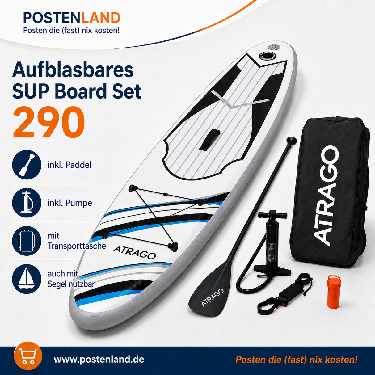 Stand Up Paddle I-SUB 290 Penguin Aufblasbares SUB Board Set
