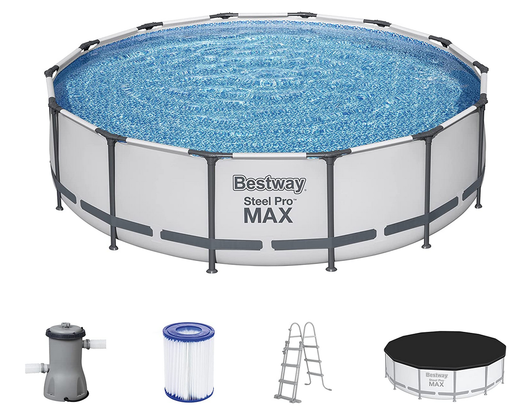 Bestway Steel Pro MAX Frame Pool Komplett-Set mit Filterpumpe Ø 427 x 107 cm lichtgrau rund