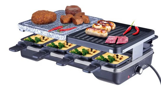 ELTA Raclette Duo 1200W mit Naturstein Grillplatte 8 Pfännchen Thermostat elektrisch