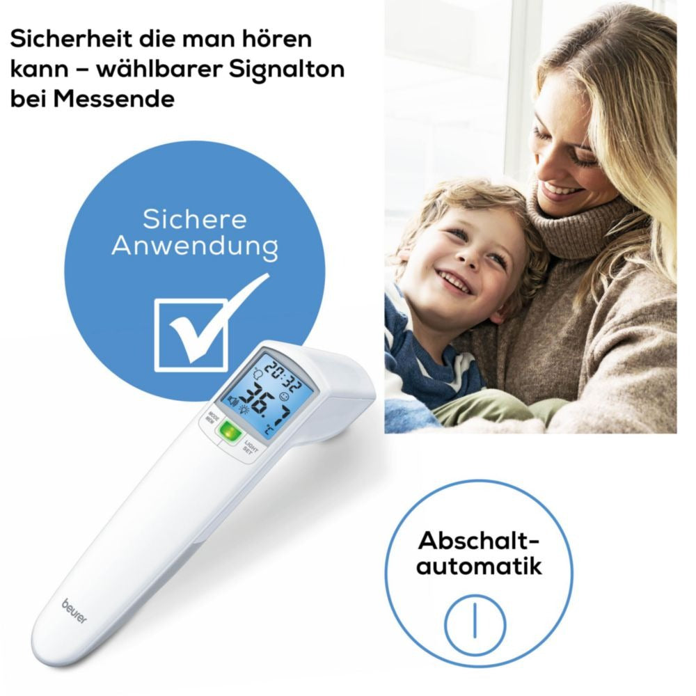 Beurer FT 100 kontaktloses Infrarot-Fieberthermometer für Stirn, Objekt- und Raumtemperatur