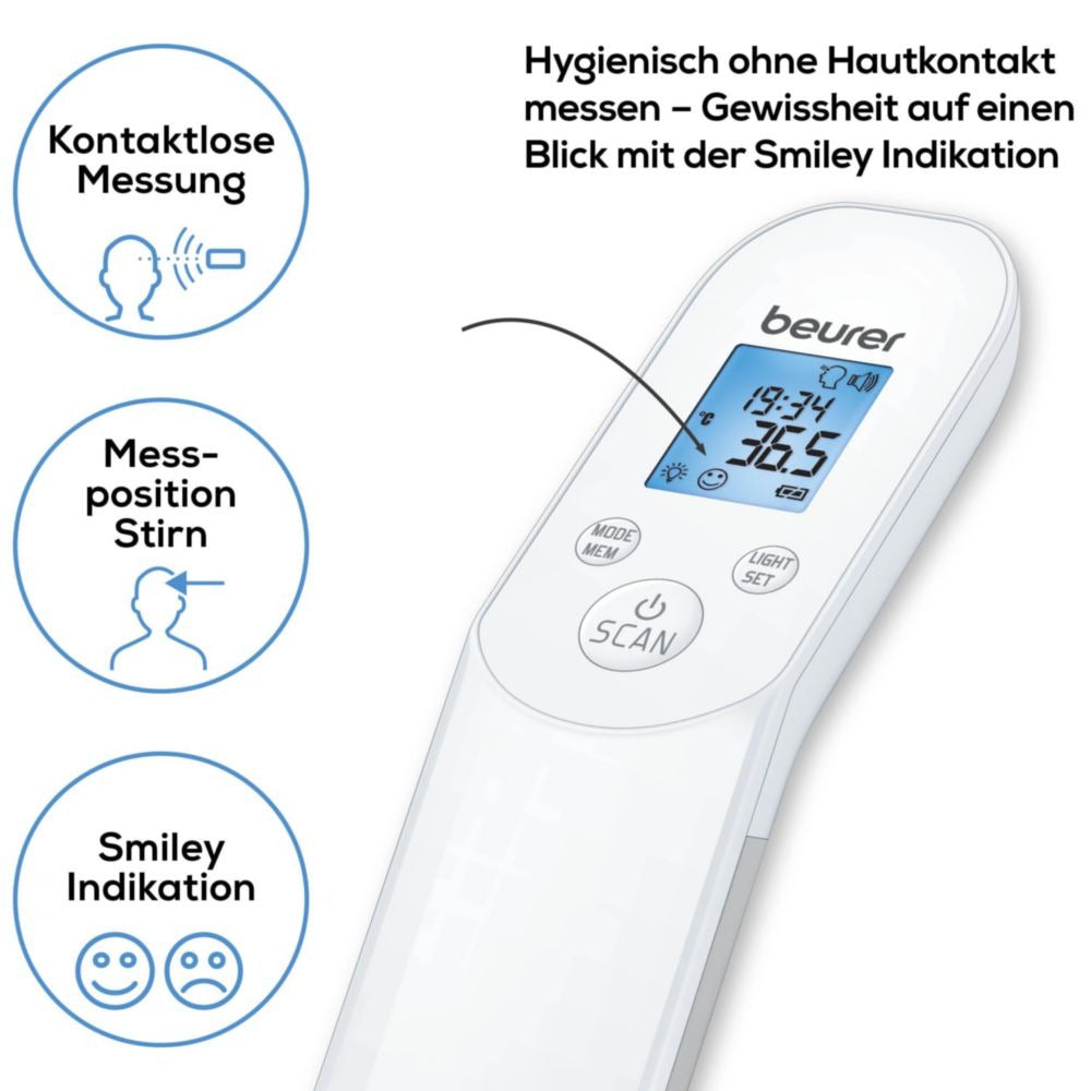 Beurer FT 85 kontaktloses Infrarot-Fieberthermometer für Stirn, Objekt- und Raumtemperatur