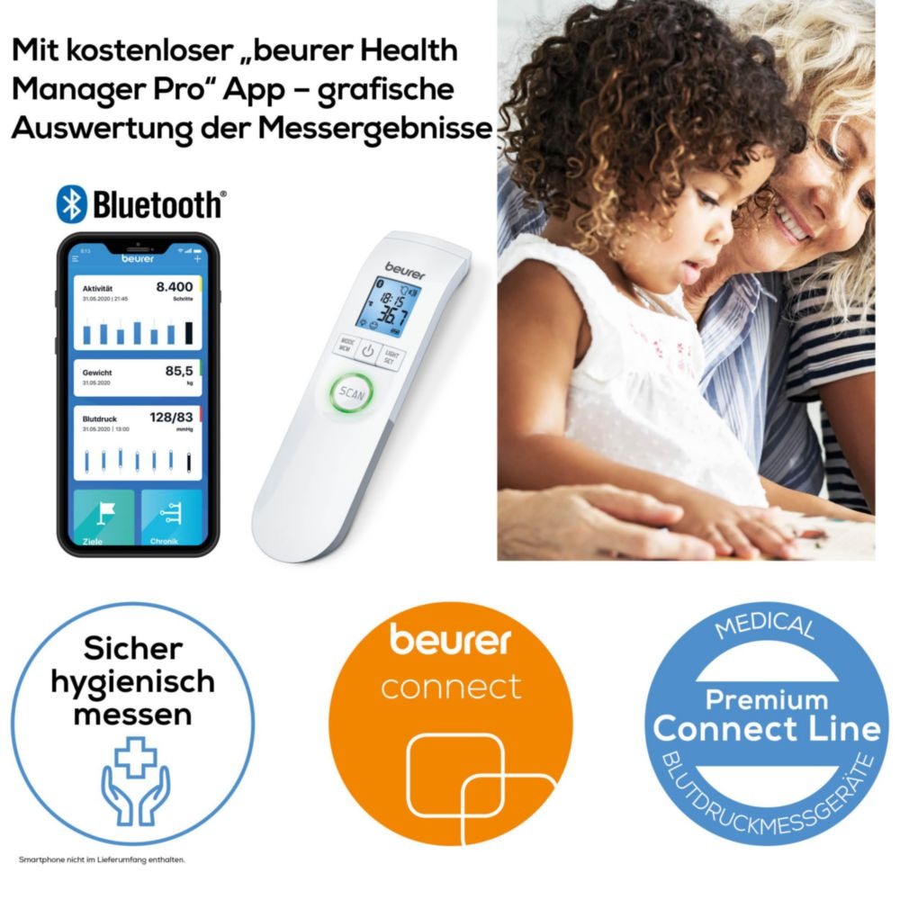 Beurer FT 95 kontaktloses Infrarot-Fieberthermometer für Stirn, Objekt- und Raumtemperatur