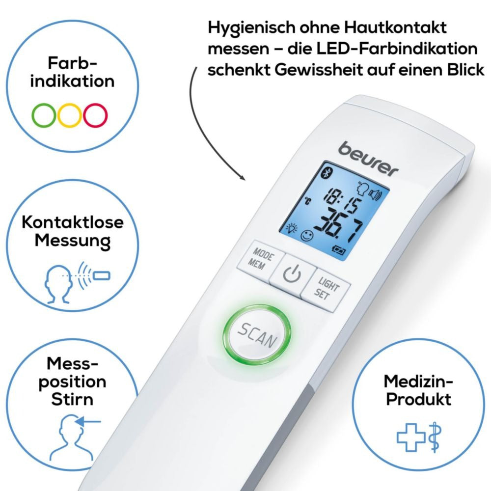 Beurer FT 95 kontaktloses Infrarot-Fieberthermometer für Stirn, Objekt- und Raumtemperatur