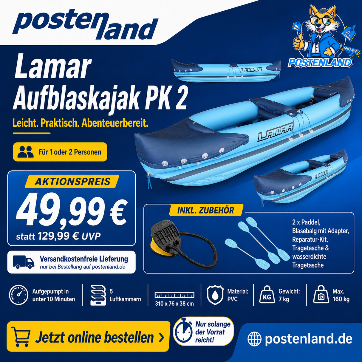 Lamar Aufblaskajak Kajak Boot PK 2