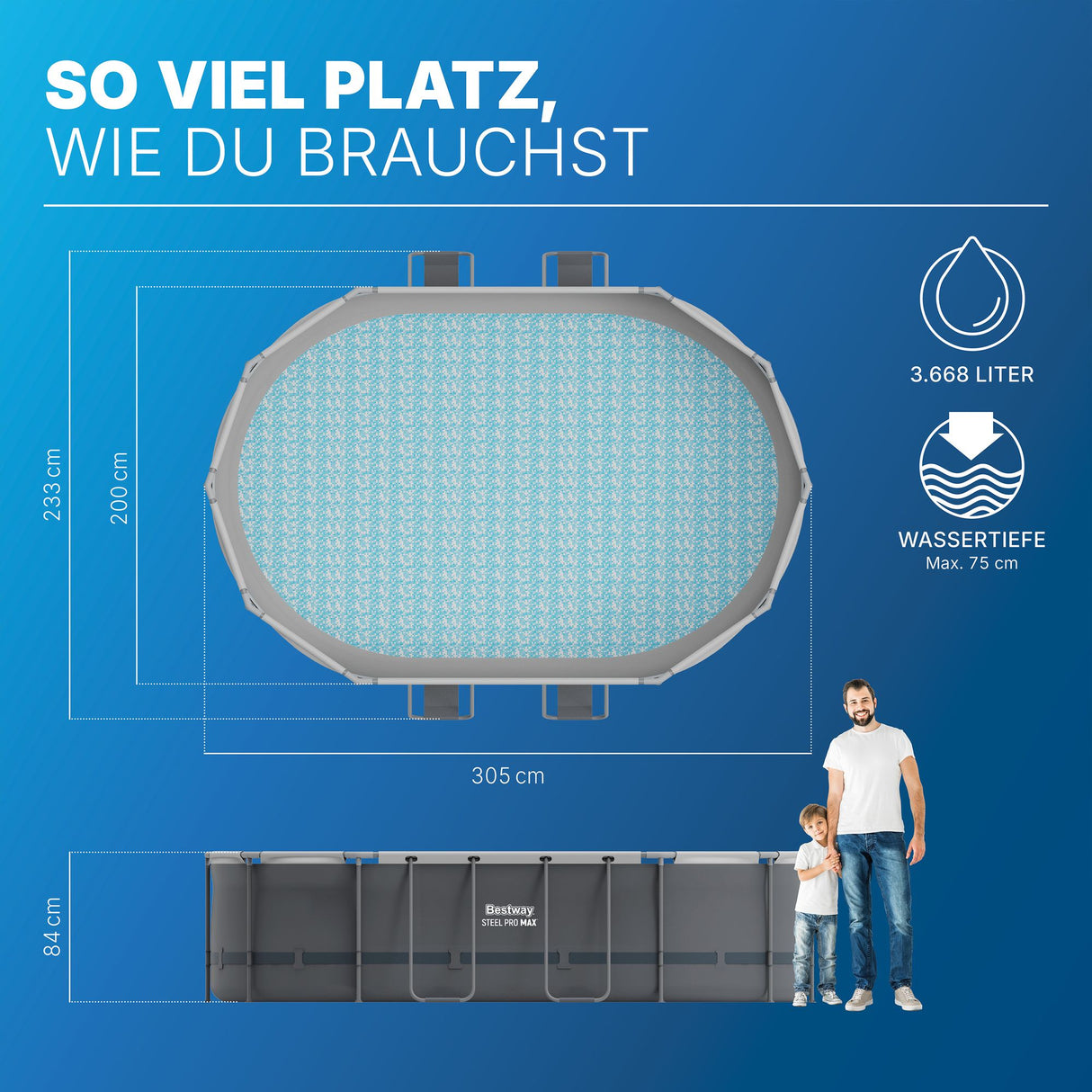 Bestway® Power Steel™ Frame Pool Set mit Filterpumpe 305 x 200 x 84 cm, grau, oval
