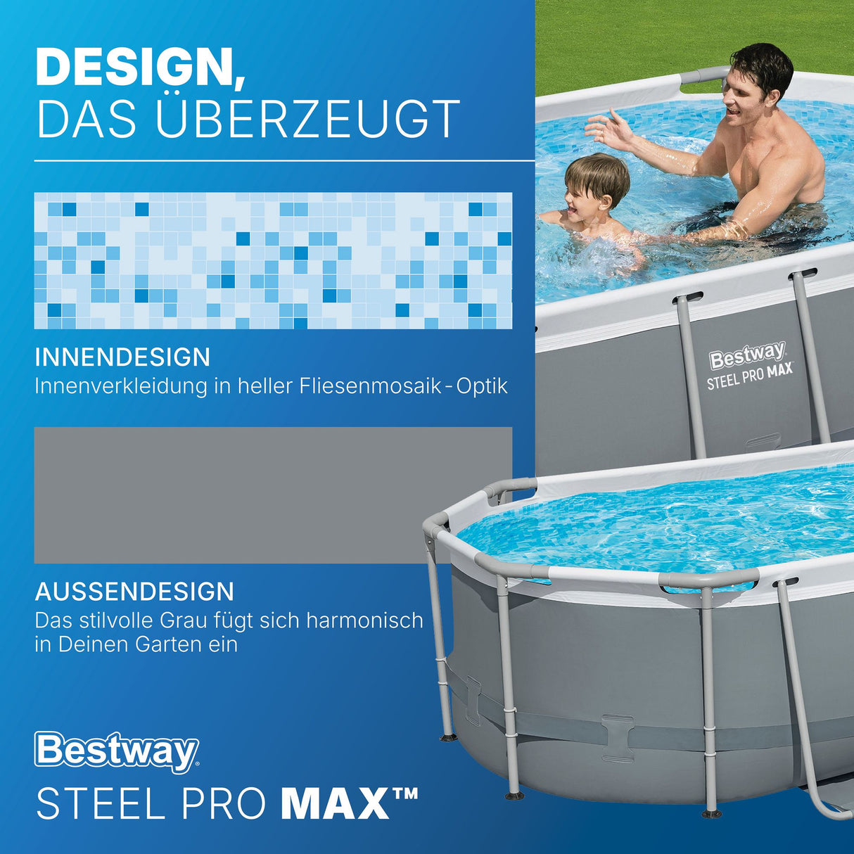 Bestway® Power Steel™ Frame Pool Set mit Filterpumpe 305 x 200 x 84 cm, grau, oval