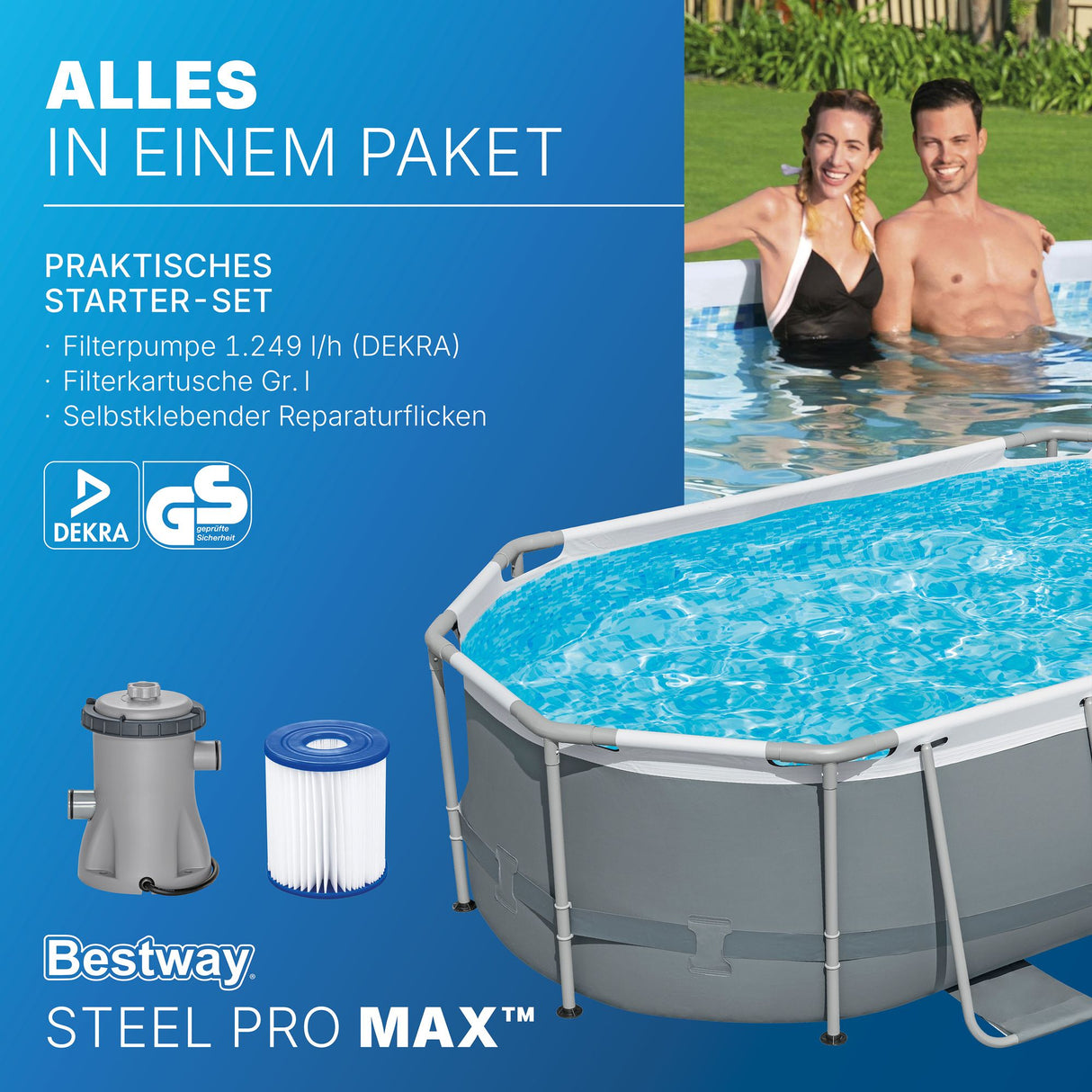Bestway® Power Steel™ Frame Pool Set mit Filterpumpe 305 x 200 x 84 cm, grau, oval