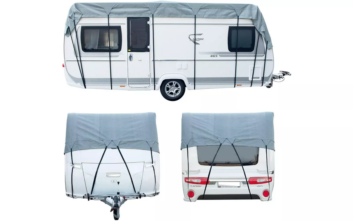 Cartrend Caravan Dachschutzplane für Wohnwagen und Reisemobile, 3 m Breite, atmungsaktiv, UV-stabilisiert, wählbar von 5 bis 8,5 m Länge
