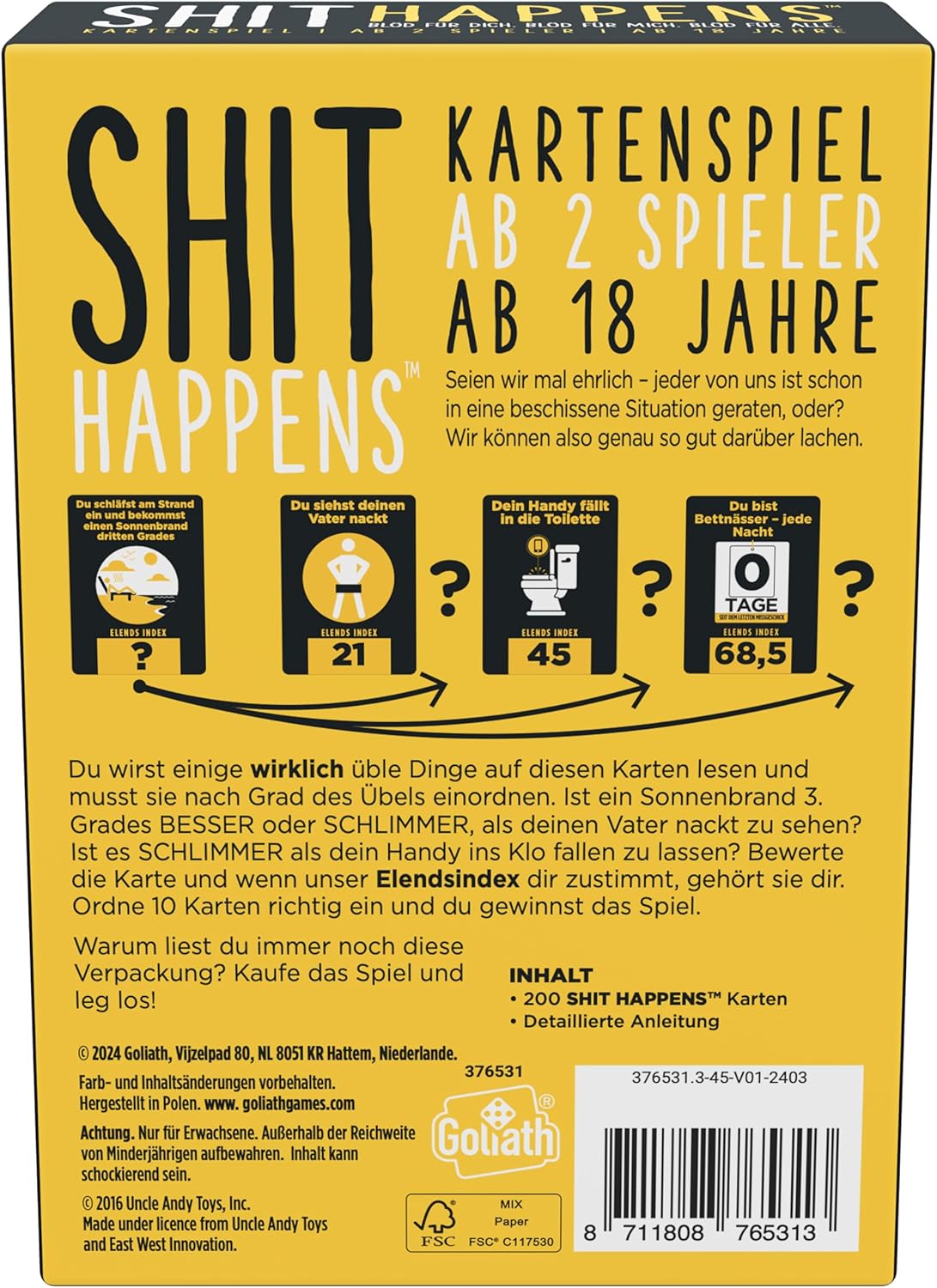 Goliath Shit Happens (Deutsche Version), Kartenspiele für Erwachsene