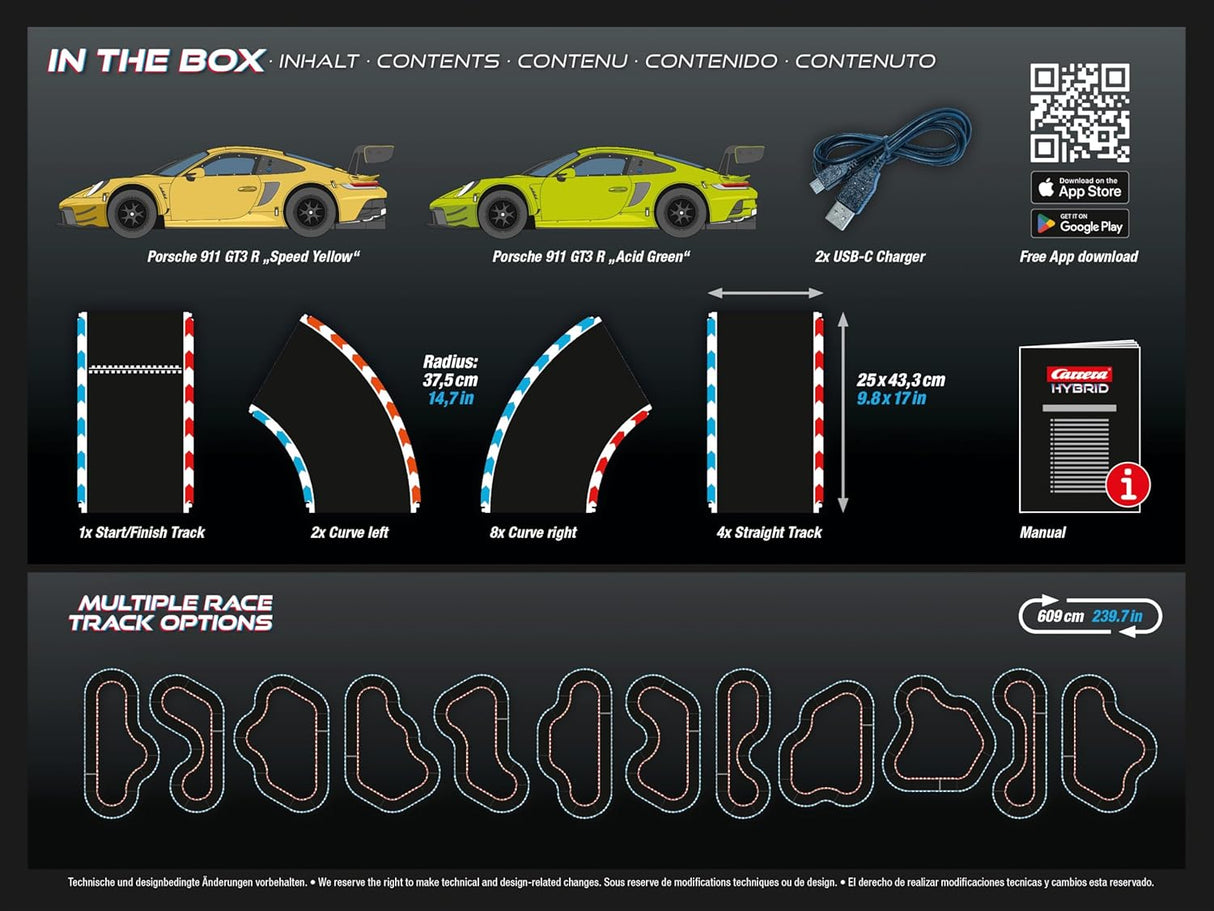 Carrera HYBRID Racing Set Speedway to Hell mit 2 Porsche 911 GT3 R, App-Steuerung, KI-Unterstützung und 6,09 m Rennstrecke