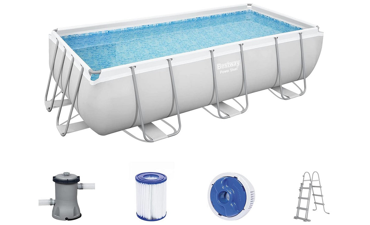 Bestway Power Steel Frame Pool-Set mit Filterpumpe 404 x 201 x 100 cm , lichtgrau, eckig
