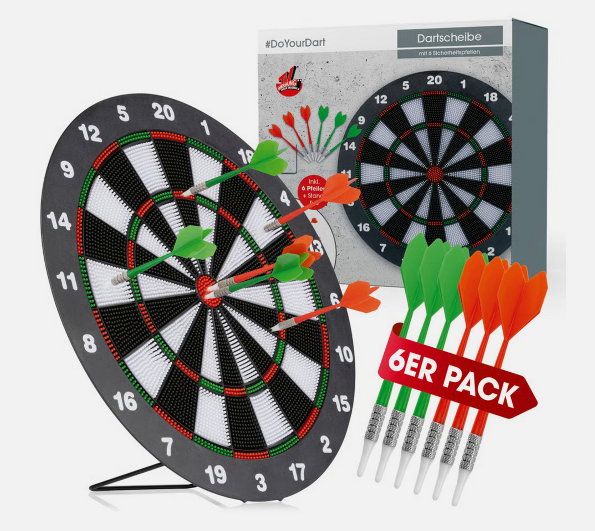 Dartscheibe Dartboard Soft Dart Set Dartspiel mit 6 Pfeilen Kunststoff Tips