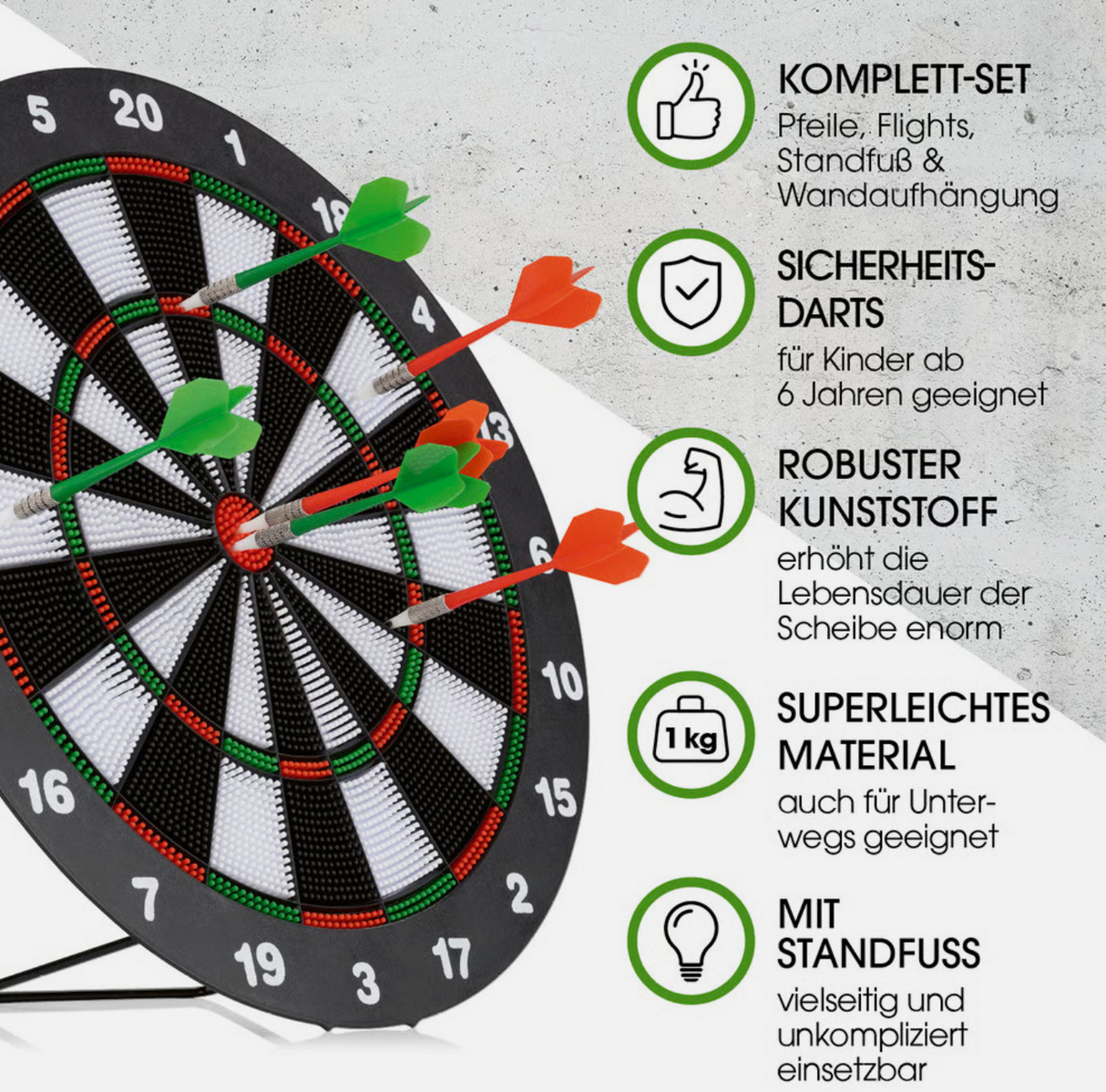 Dartscheibe Dartboard Soft Dart Set Dartspiel mit 6 Pfeilen Kunststoff Tips