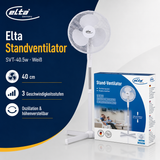 Elta Standventilator SVT-40.5w weiß, 40 cm, 45 W, 3 Geschwindigkeitsstufen, 90° Oszillation und Höhenverstellung bis ca. 1,22 m