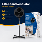 Elta Standventilator SVT-40.5b schwarz, 40 cm, 45 W, 3 Geschwindigkeitsstufen, 90° Oszillation und höhenverstellbar bis ca. 1,22 m