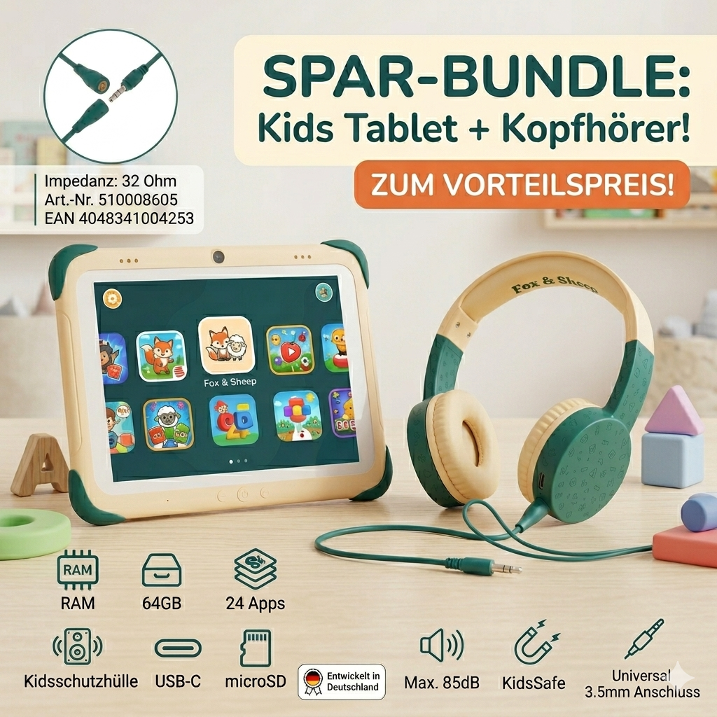 Fox & Sheep Kids Tablet One 8" + Kopfhörer Bundle