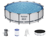 Bestway Steel Pro MAX Frame Pool Komplett-Set mit Filterpumpe Ø 427 x 107 cm lichtgrau rund