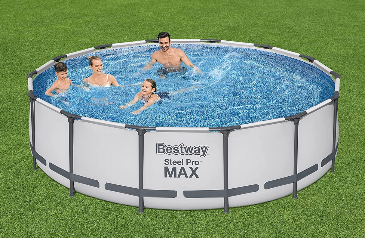 Bestway Steel Pro MAX Frame Pool Komplett-Set mit Filterpumpe Ø 427 x 107 cm lichtgrau rund