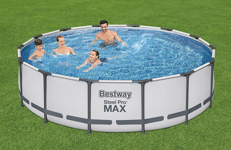 Bestway Steel Pro MAX Frame Pool Komplett-Set mit Filterpumpe Ø 427 x 107 cm lichtgrau rund
