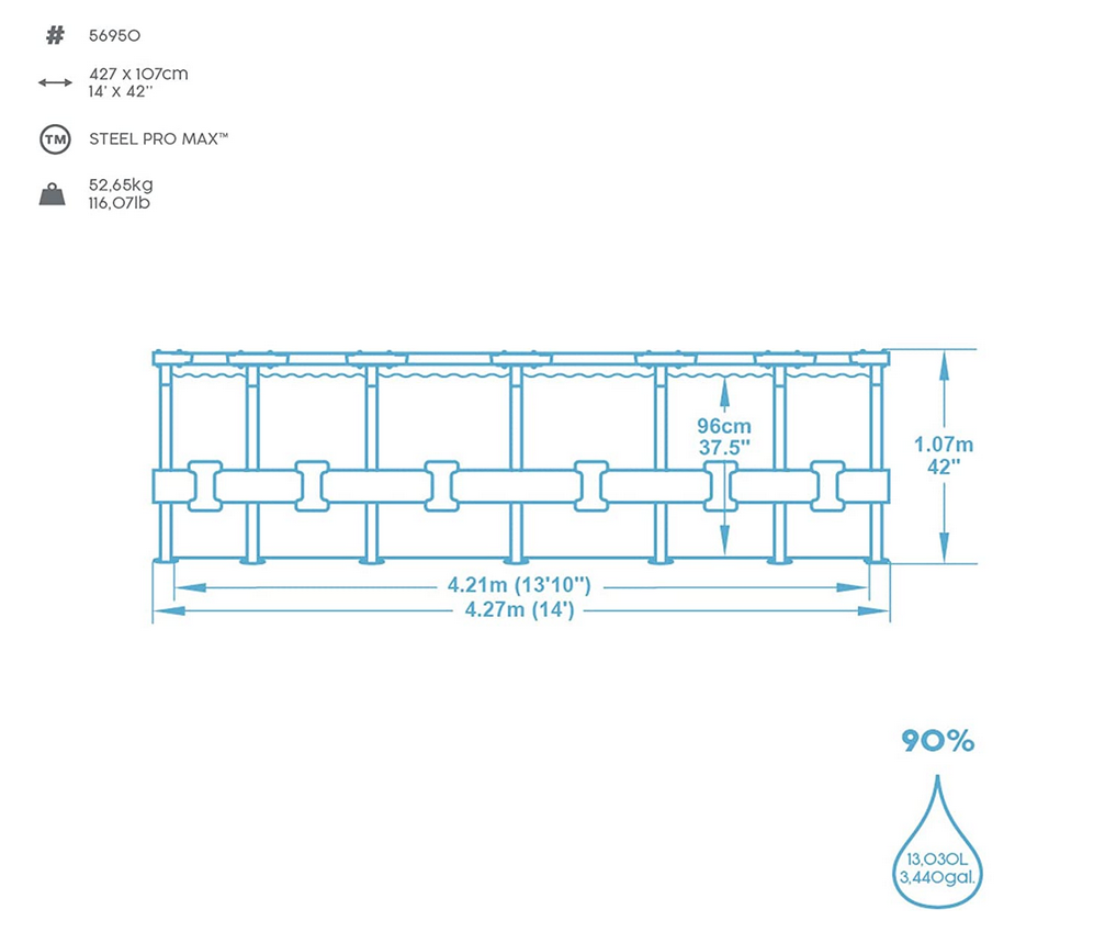 Bestway Steel Pro MAX Frame Pool Komplett-Set mit Filterpumpe Ø 427 x 107 cm lichtgrau rund