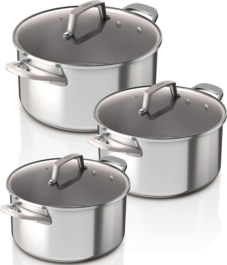 Ninja EverClad 3-teiliges Edelstahl-Topfset C93000DE mit Glasdeckeln, 16/18/20 cm, induktionsgeeignet und ofenfest bis 315 °C