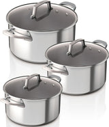 Ninja EverClad 3-teiliges Edelstahl-Topfset C93000DE mit Glasdeckeln, 16/18/20 cm, induktionsgeeignet und ofenfest bis 315 °C