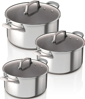 Ninja EverClad 3-teiliges Edelstahl-Topfset C93000DE mit Glasdeckeln, 16/18/20 cm, induktionsgeeignet und ofenfest bis 315 °C