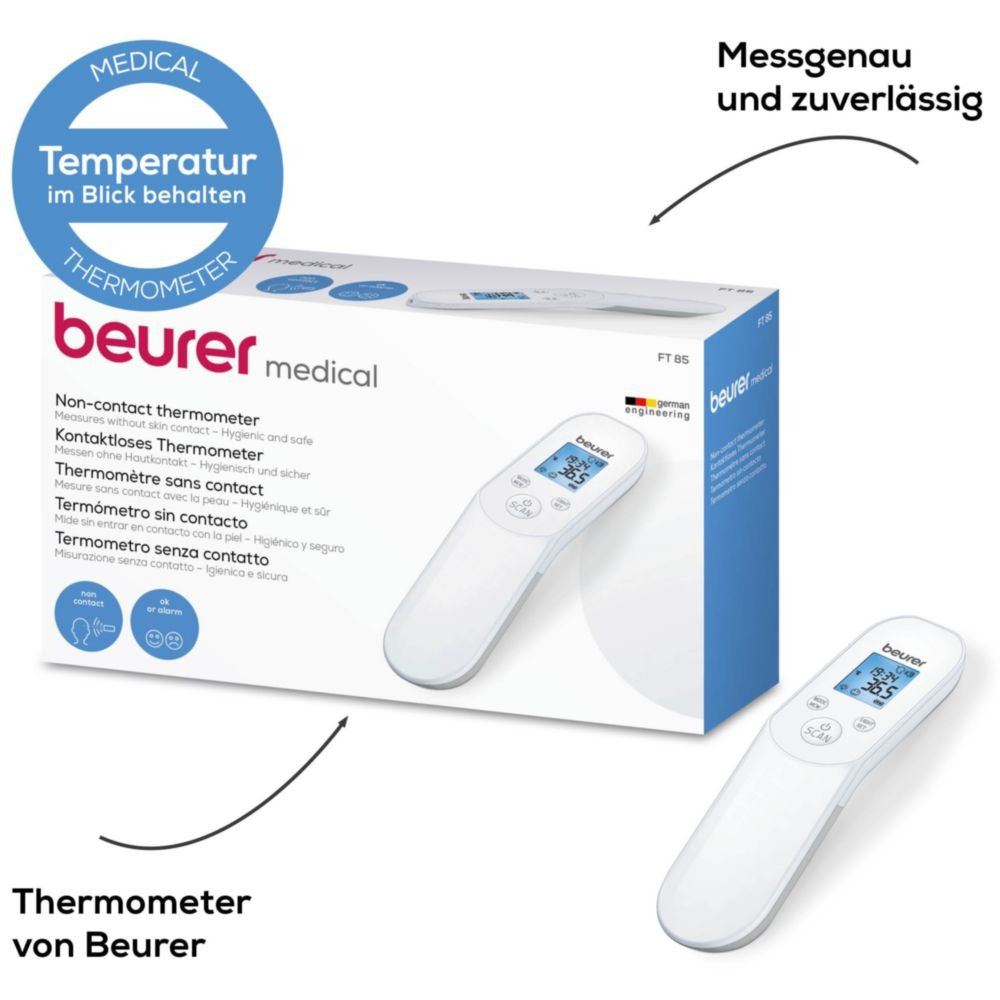 Beurer FT 85 kontaktloses Infrarot-Fieberthermometer für Stirn, Objekt- und Raumtemperatur