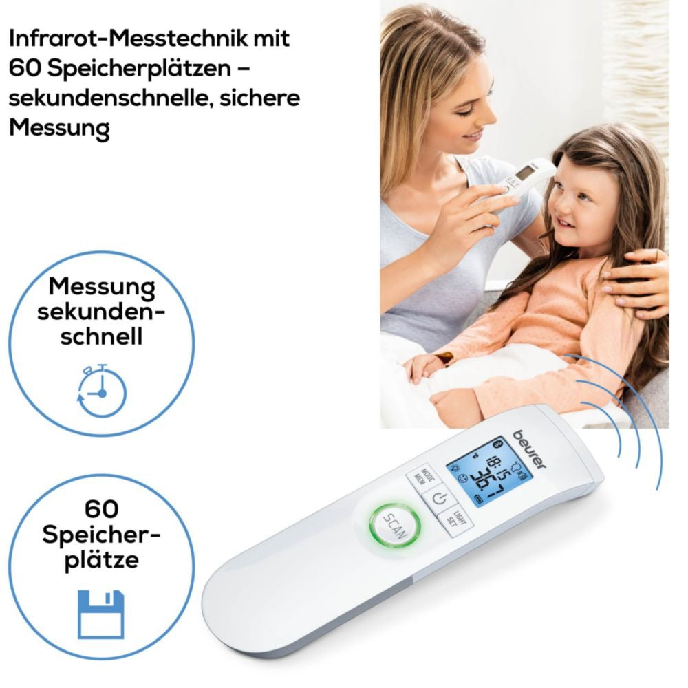 Beurer FT 95 kontaktloses Infrarot-Fieberthermometer für Stirn, Objekt- und Raumtemperatur